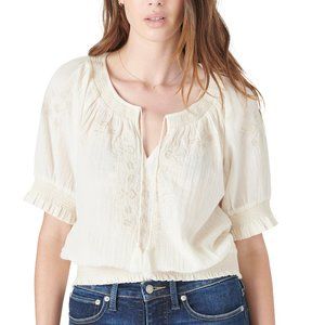 Lucky Brand Embroidered Short Sleeve Top - Whitecap Gray
